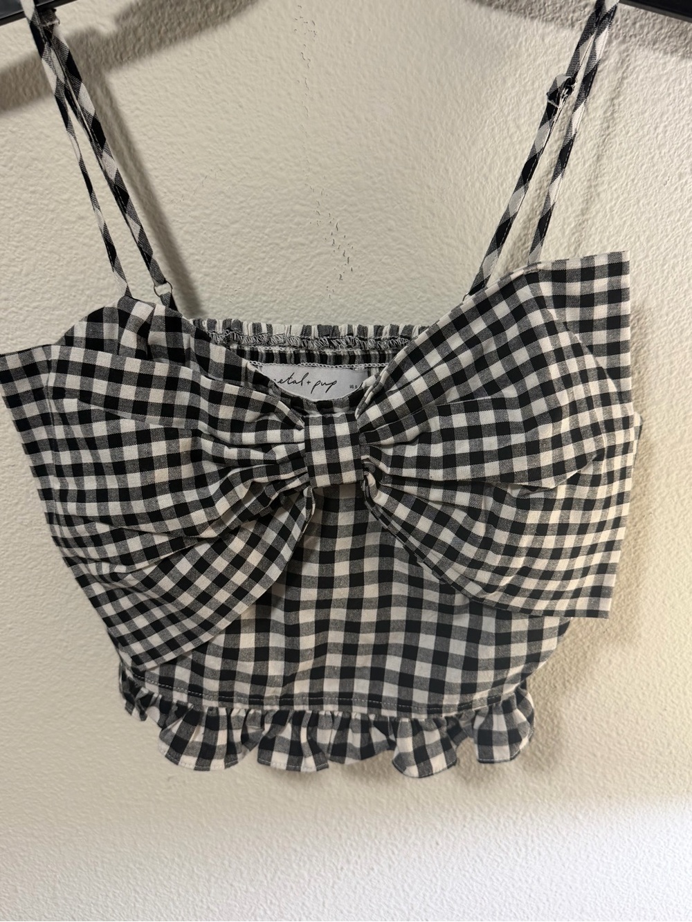 Petal & Pup Black and White Gingham Bow Crop Top